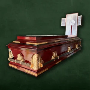 Ataúd MDF Clásico Cruz Virgen Vino